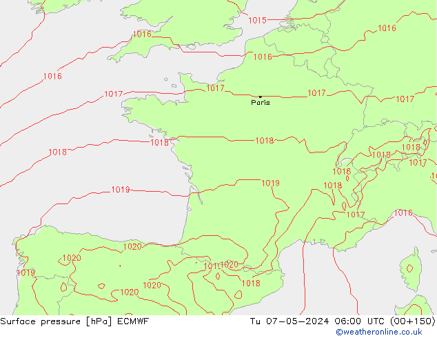 Atmosférický tlak ECMWF Út 07.05.2024 06 UTC