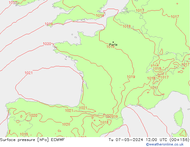 Surface pressure ECMWF Tu 07.05.2024 12 UTC