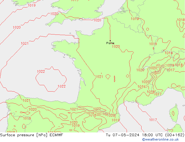 pressão do solo ECMWF Ter 07.05.2024 18 UTC