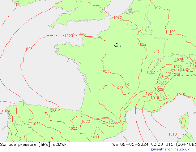 Pressione al suolo ECMWF mer 08.05.2024 00 UTC