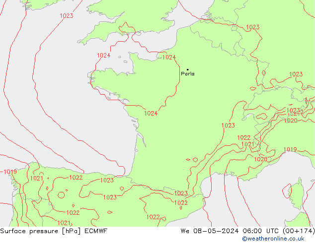 Luchtdruk (Grond) ECMWF wo 08.05.2024 06 UTC