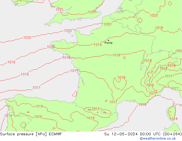 Presión superficial ECMWF dom 12.05.2024 00 UTC