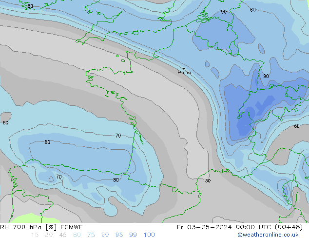 RH 700 hPa ECMWF Fr 03.05.2024 00 UTC