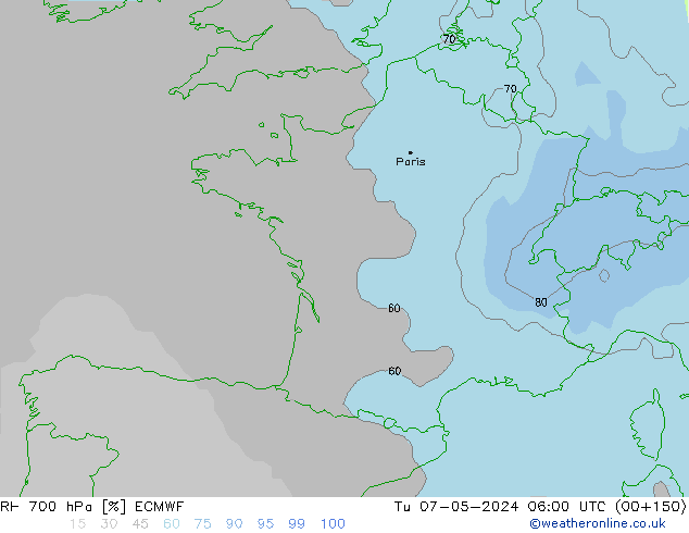 RH 700 hPa ECMWF  07.05.2024 06 UTC