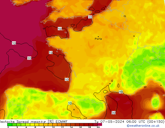 Isotachs Spread ECMWF mar 07.05.2024 06 UTC