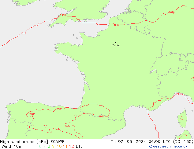 High wind areas ECMWF  07.05.2024 06 UTC