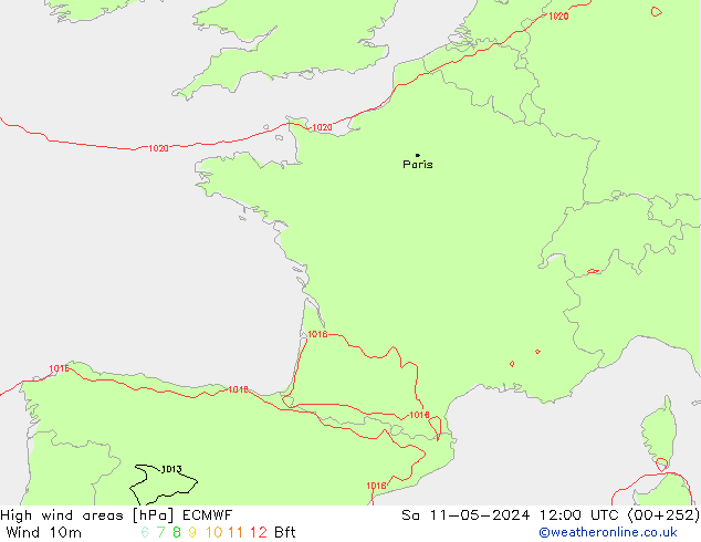 Izotacha ECMWF so. 11.05.2024 12 UTC