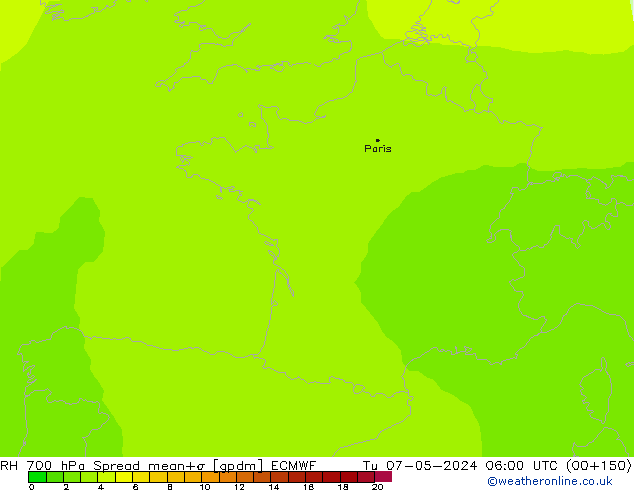 RH 700 hPa Spread ECMWF  07.05.2024 06 UTC