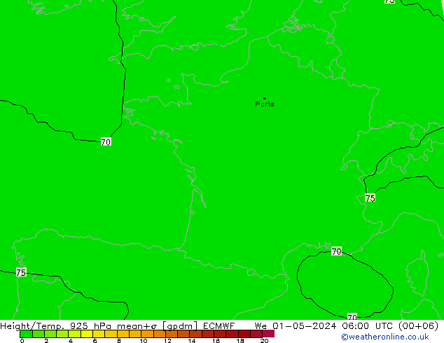 Height/Temp. 925 hPa ECMWF Mi 01.05.2024 06 UTC