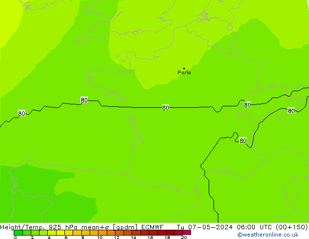 Géop./Temp. 925 hPa ECMWF mar 07.05.2024 06 UTC