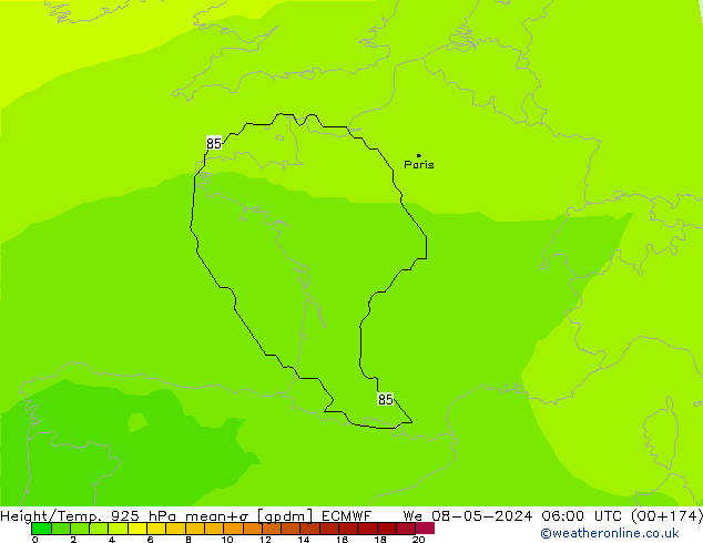 Yükseklik/Sıc. 925 hPa ECMWF Çar 08.05.2024 06 UTC