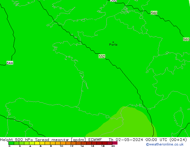 Height 500 hPa Spread ECMWF Qui 02.05.2024 00 UTC