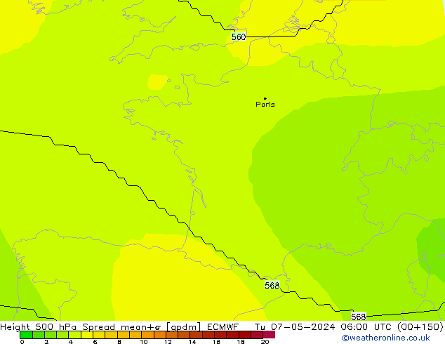 Height 500 hPa Spread ECMWF  07.05.2024 06 UTC