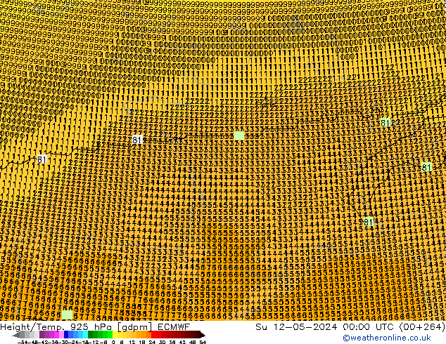 Height/Temp. 925 hPa ECMWF Su 12.05.2024 00 UTC