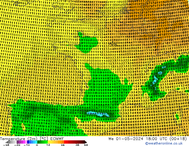 Temperature (2m) ECMWF We 01.05.2024 18 UTC