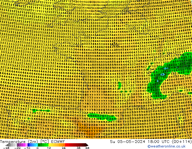 Sıcaklık Haritası (2m) ECMWF Paz 05.05.2024 18 UTC