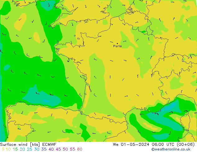 Surface wind ECMWF We 01.05.2024 06 UTC