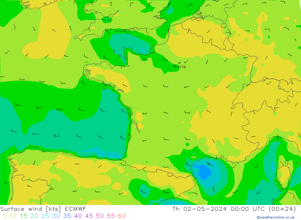Surface wind ECMWF Th 02.05.2024 00 UTC