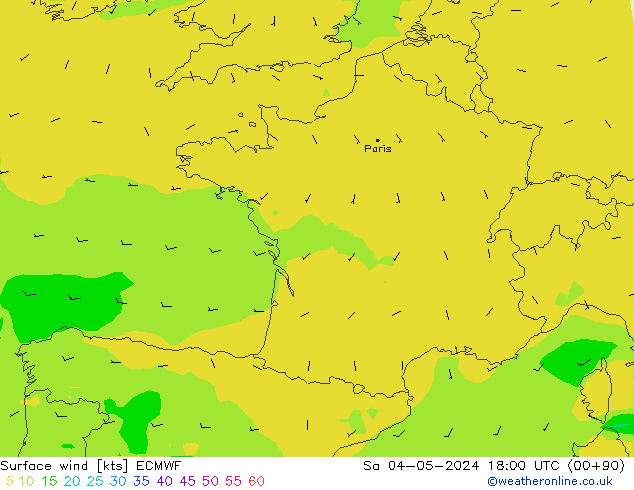 Vento 10 m ECMWF Sáb 04.05.2024 18 UTC