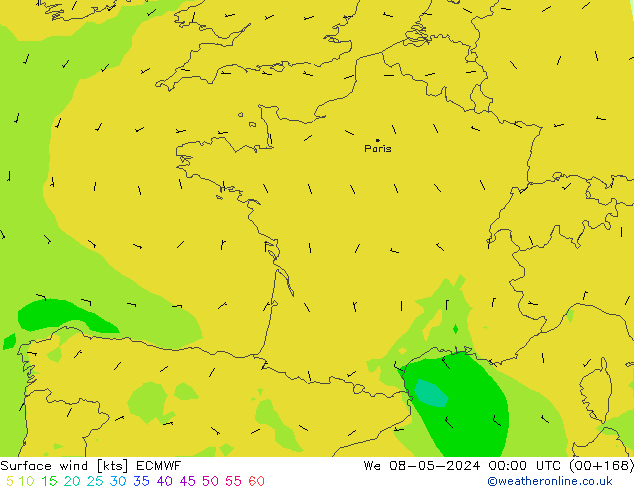 Rüzgar 10 m ECMWF Çar 08.05.2024 00 UTC