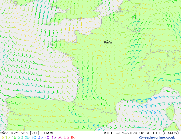 Wind 925 hPa ECMWF wo 01.05.2024 06 UTC