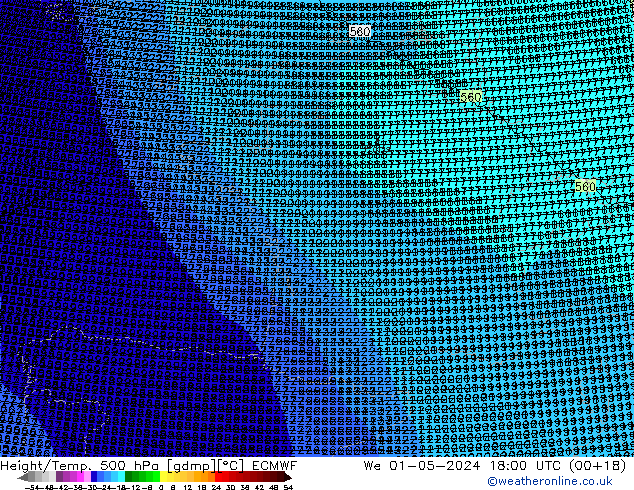 Geop./Temp. 500 hPa ECMWF mié 01.05.2024 18 UTC