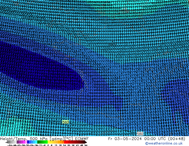 Hoogte/Temp. 500 hPa ECMWF vr 03.05.2024 00 UTC