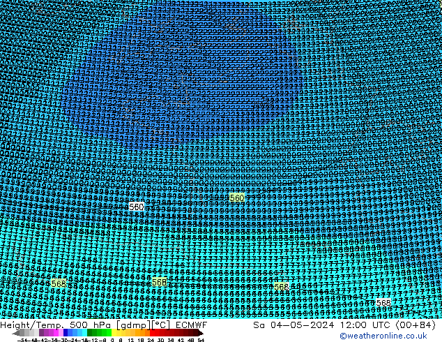 Hoogte/Temp. 500 hPa ECMWF za 04.05.2024 12 UTC