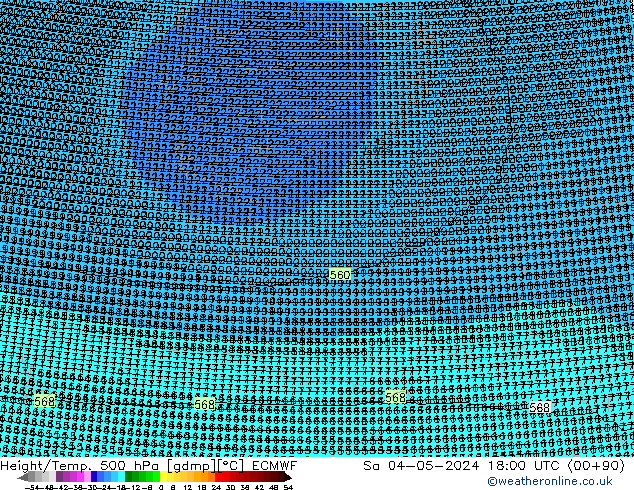 Height/Temp. 500 hPa ECMWF Sa 04.05.2024 18 UTC