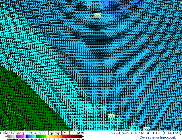 Height/Temp. 500 hPa ECMWF Di 07.05.2024 06 UTC