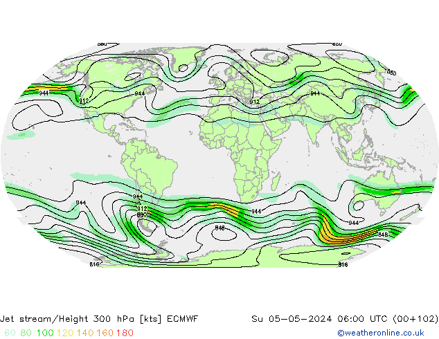 Jet stream/Height 300 hPa ECMWF Su 05.05.2024 06 UTC