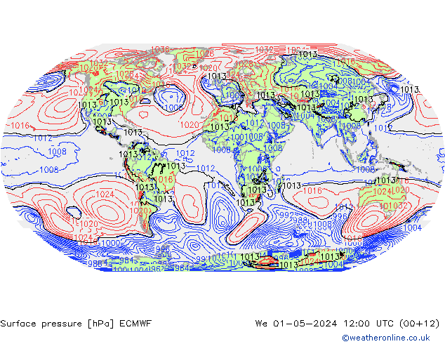 Surface pressure ECMWF We 01.05.2024 12 UTC