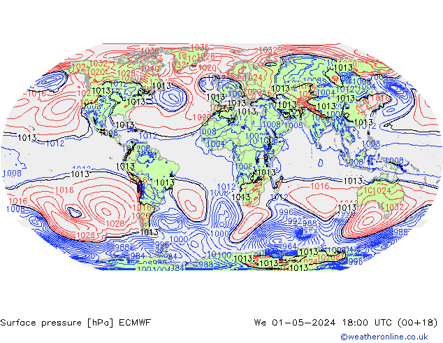 Yer basıncı ECMWF Çar 01.05.2024 18 UTC