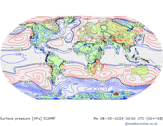 Surface pressure ECMWF We 08.05.2024 00 UTC