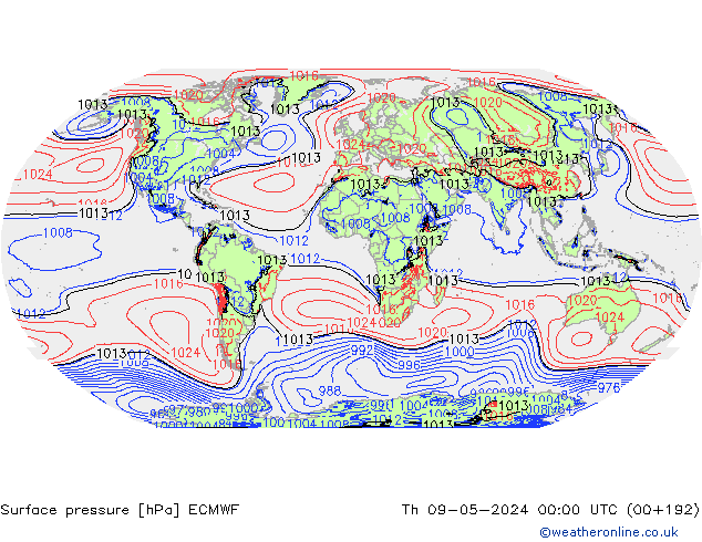 Surface pressure ECMWF Th 09.05.2024 00 UTC