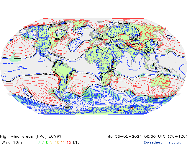 High wind areas ECMWF lun 06.05.2024 00 UTC