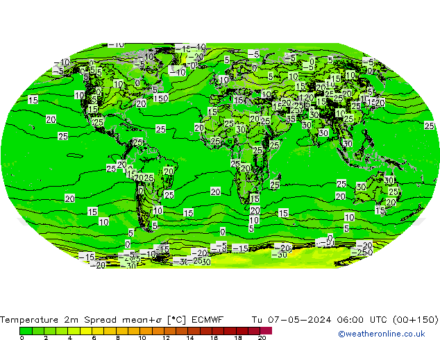 Temperaturkarte Spread ECMWF Di 07.05.2024 06 UTC