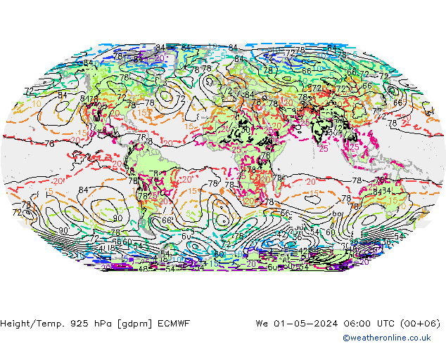 Height/Temp. 925 hPa ECMWF Mi 01.05.2024 06 UTC