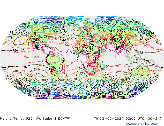 Height/Temp. 925 hPa ECMWF Qui 02.05.2024 00 UTC