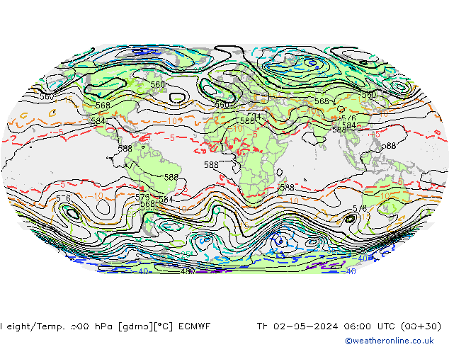 Height/Temp. 500 hPa ECMWF Qui 02.05.2024 06 UTC