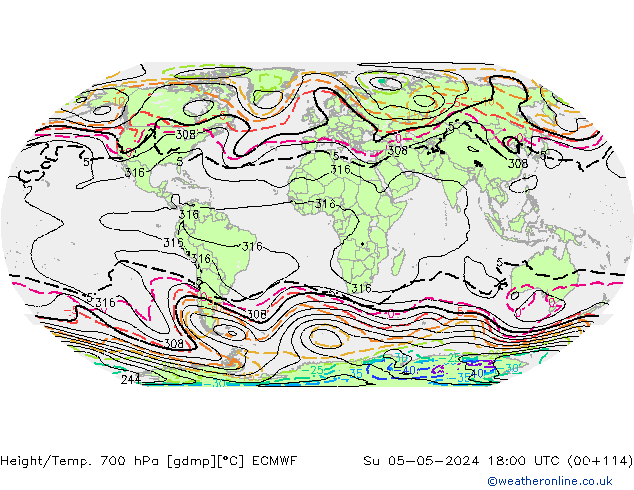 Height/Temp. 700 hPa ECMWF So 05.05.2024 18 UTC