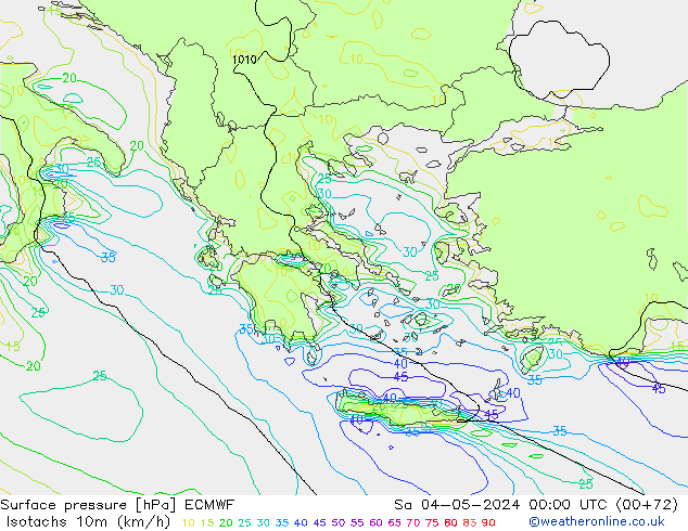 Isotachen (km/h) ECMWF Sa 04.05.2024 00 UTC