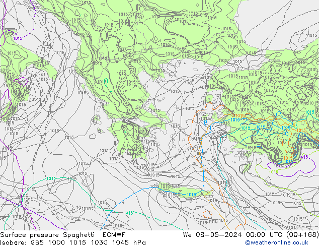 Surface pressure Spaghetti ECMWF We 08.05.2024 00 UTC