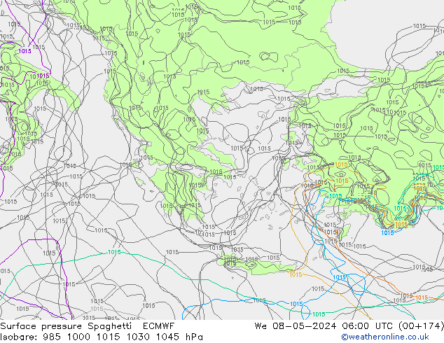 Presión superficial Spaghetti ECMWF mié 08.05.2024 06 UTC