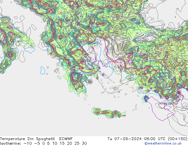 température 2m Spaghetti ECMWF mar 07.05.2024 06 UTC