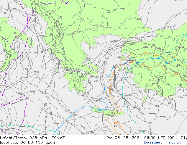 Geop./Temp. 925 hPa ECMWF mié 08.05.2024 06 UTC