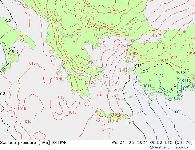 Presión superficial ECMWF mié 01.05.2024 00 UTC