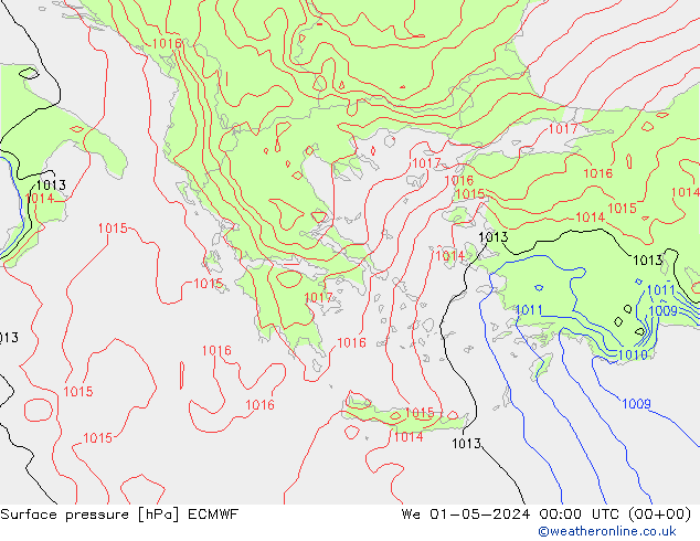 Surface pressure ECMWF We 01.05.2024 00 UTC