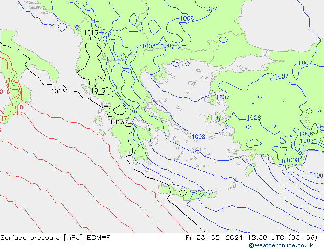 Atmosférický tlak ECMWF Pá 03.05.2024 18 UTC