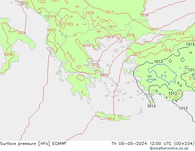 ciśnienie ECMWF czw. 09.05.2024 12 UTC